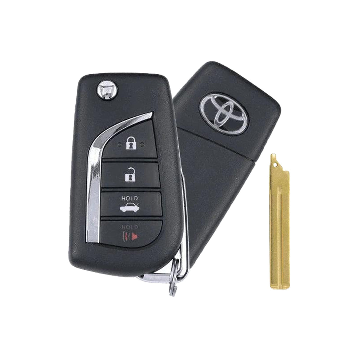 2018-2026 Toyota Camry Corolla Remote Flip Key 4-Button Trunk HYQ12BFB PN: 89070-06791 H Chip - front, back, side buttons and emergency key