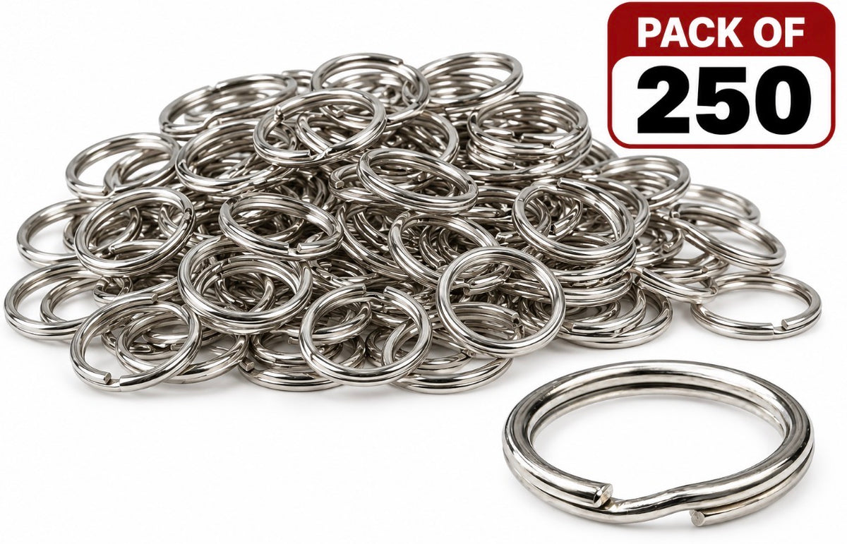 1" Split Key Rings - Nickel-Plated Tempered Steel 250 Pack