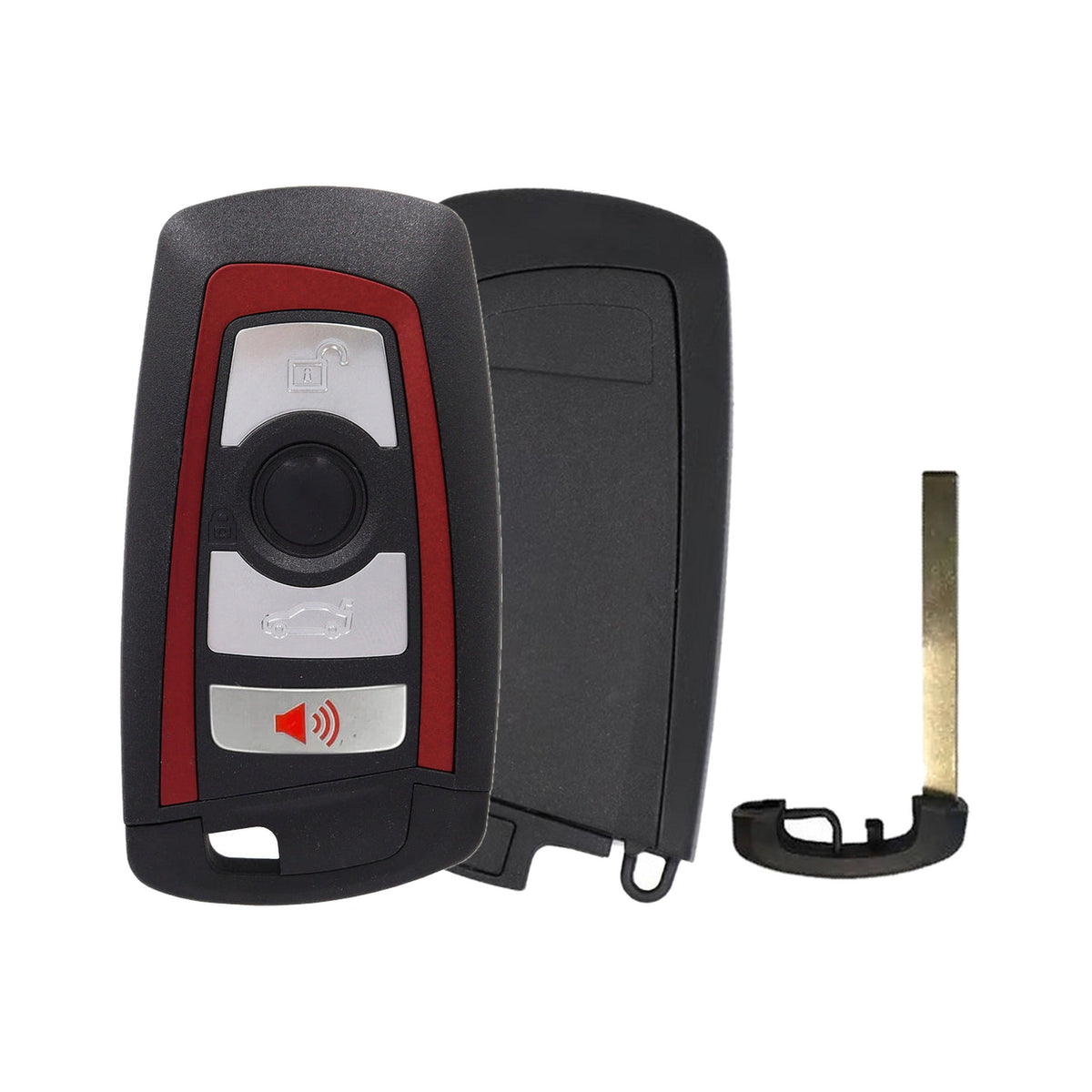 BMW F Series 4-Button Smart Key Red - Recase: no-logo shell, back and emergency key