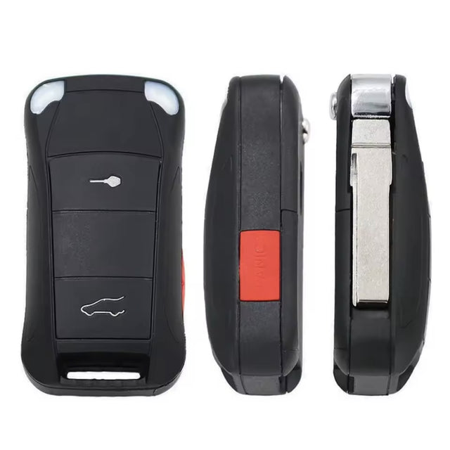 2003-2009 Porsche Cayenne 3-Button Remote Flip Key 955-637-244-06-01C KR55WK45032 Aftermarket - front, panic side, blade side